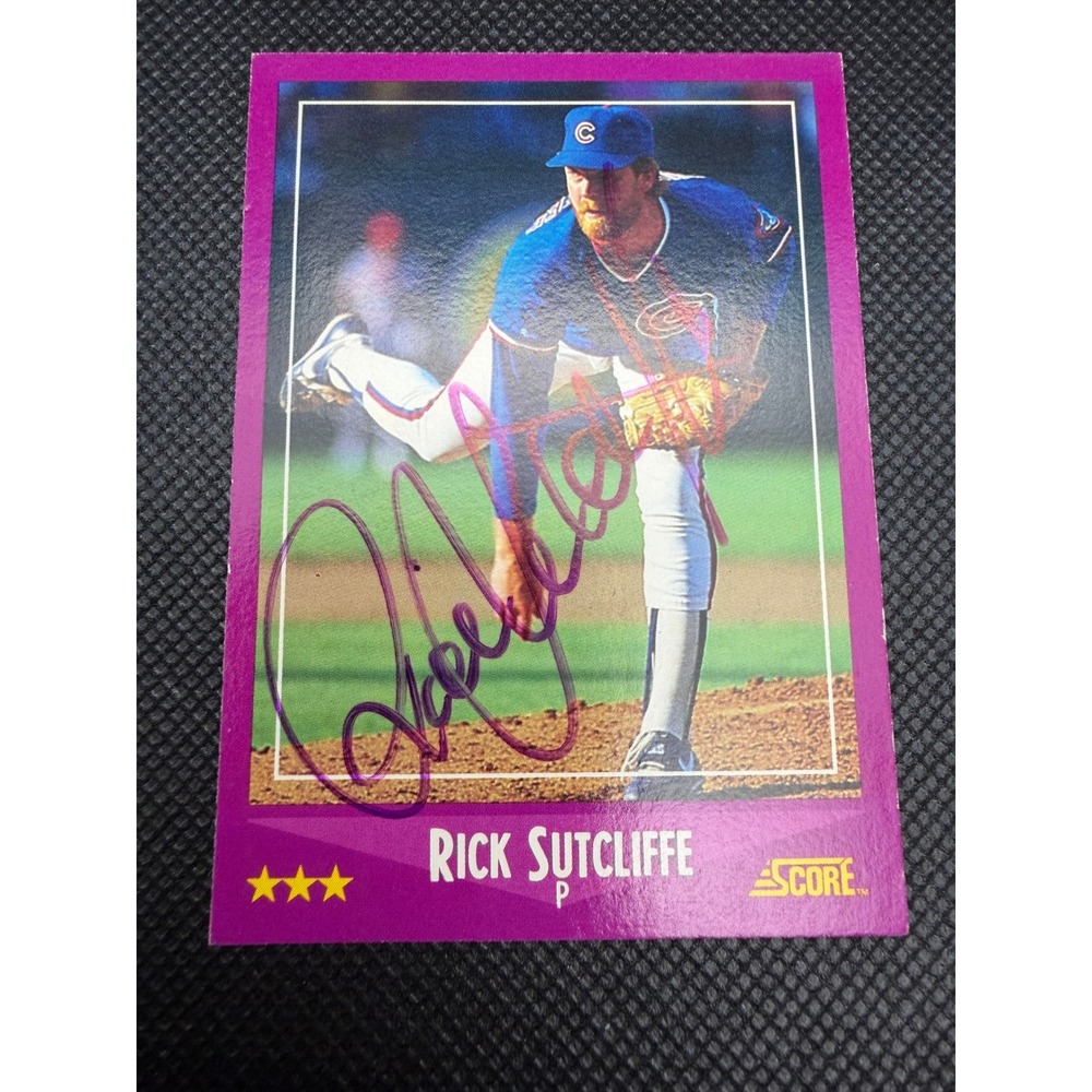1988 Score Rick Sutcliffe 50 Chicago Cubs Pitcher Signed Baseball Card Purple